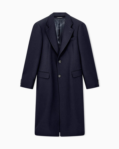 Single-breasted overcoat in virgin wool tricotine