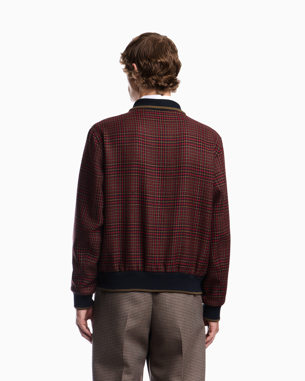 Bomber jacket in virgin wool tweed with ribbed edges