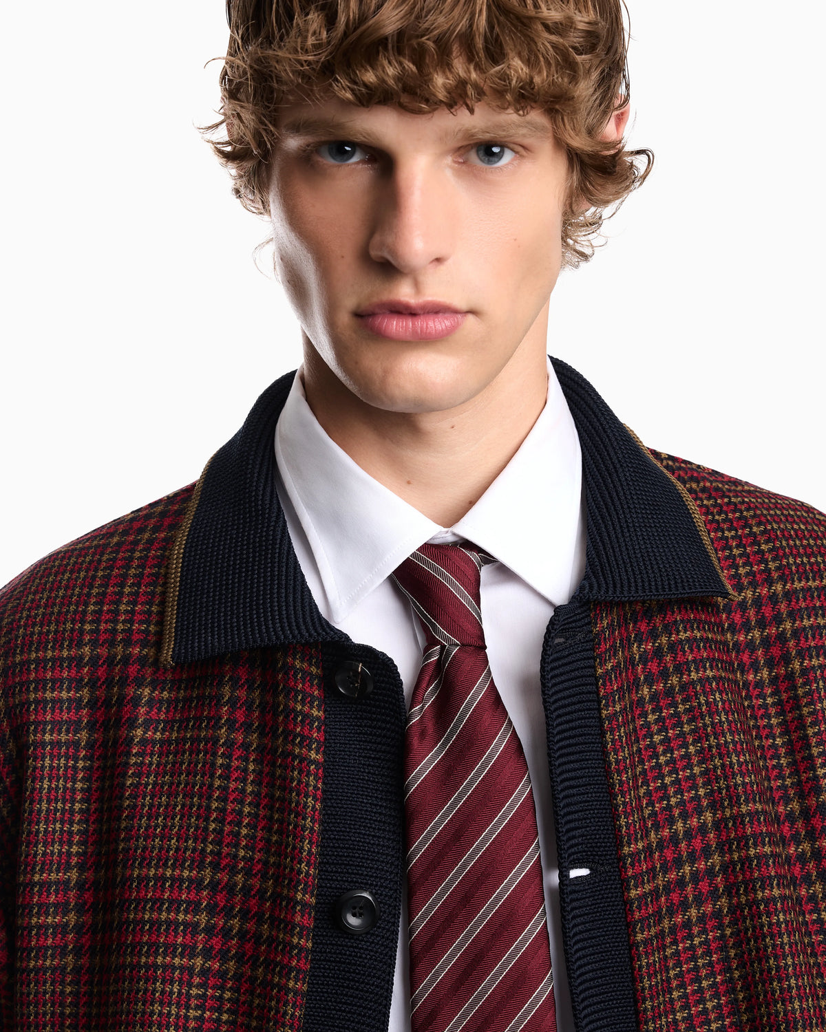 Bomber jacket in virgin wool tweed with ribbed edges