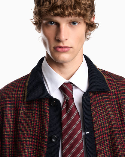 Bomber jacket in virgin wool tweed with ribbed edges