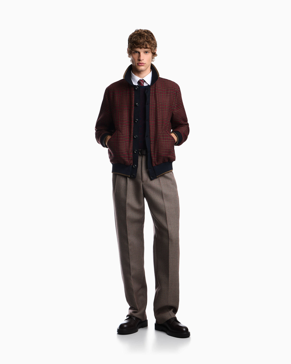 Bomber jacket in virgin wool tweed with ribbed edges
