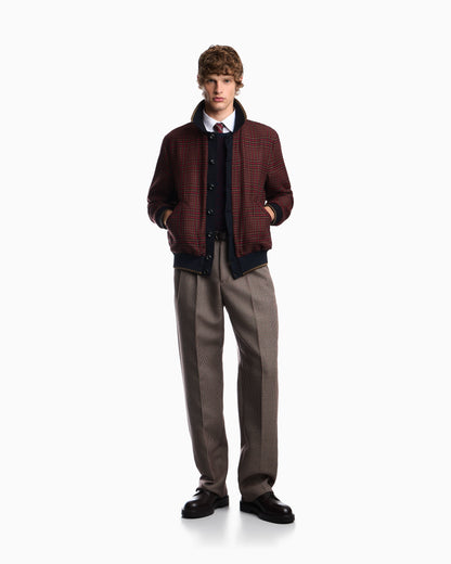 Bomber jacket in virgin wool tweed with ribbed edges