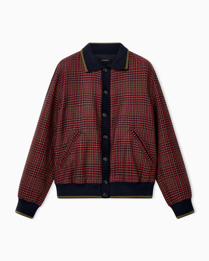 Bomber jacket in virgin wool tweed with ribbed edges