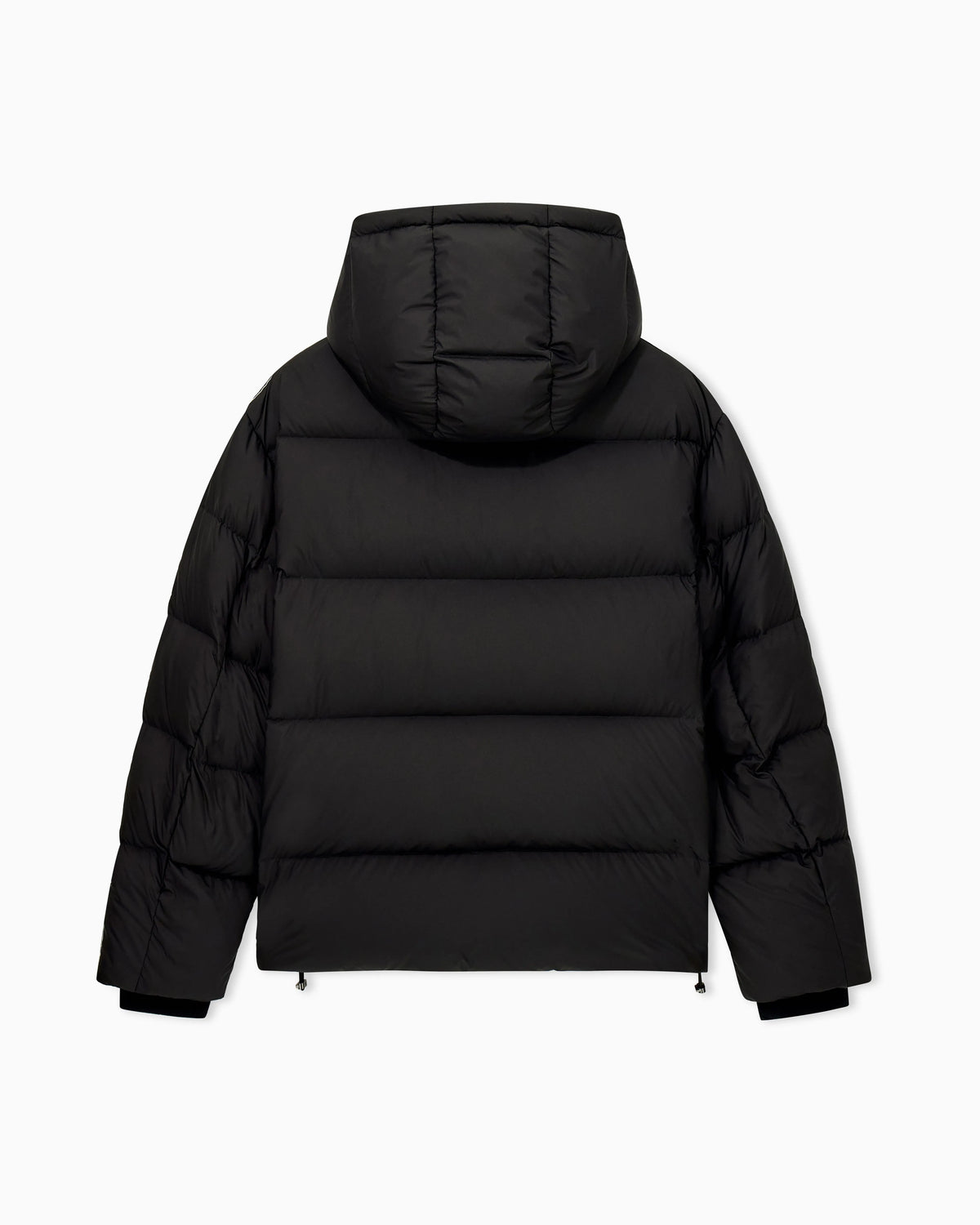 Quilted down jacket with hood and stripes on sleeves