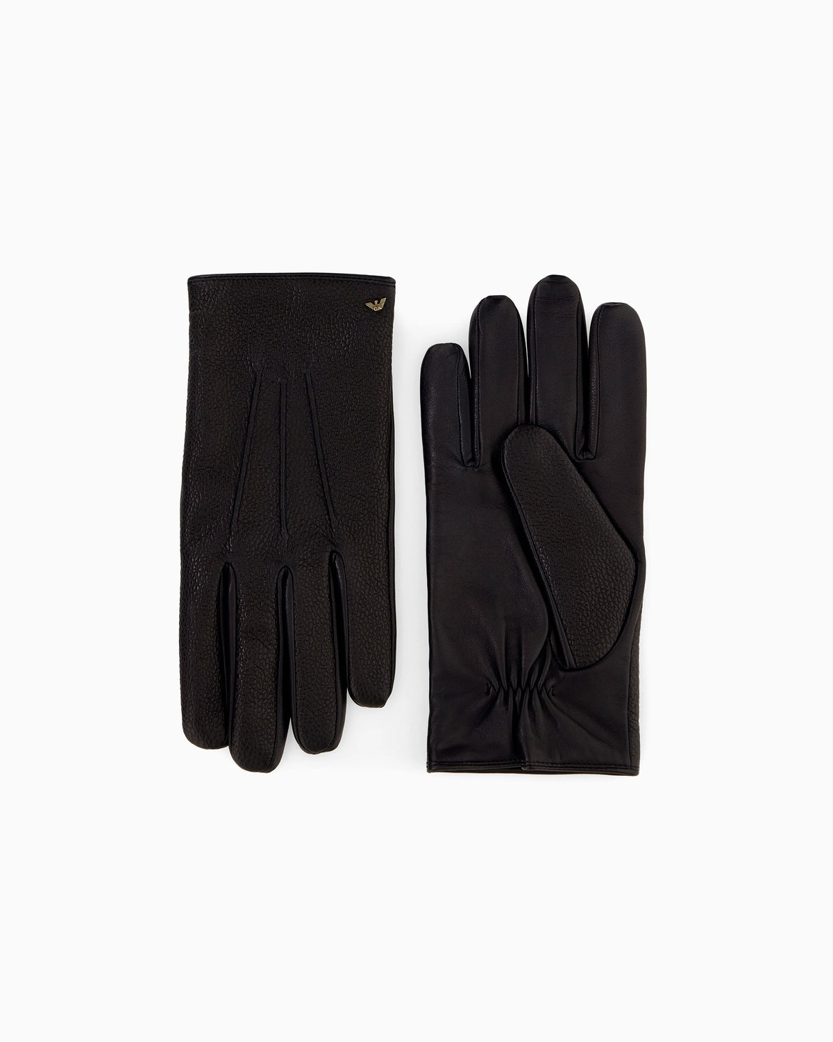 Leather gloves with wool lining and a metal eagle logo
