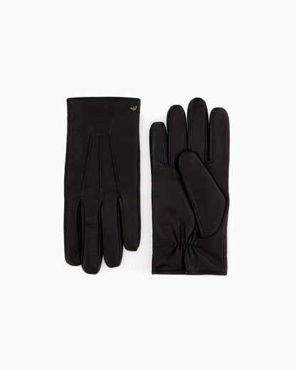 Leather gloves with wool lining and a metal eagle logo
