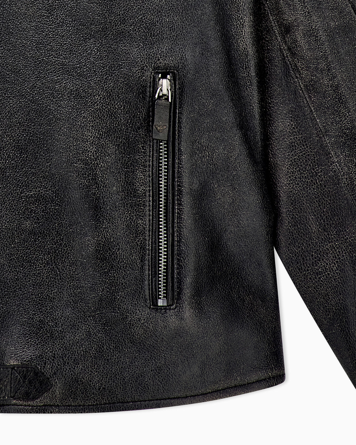 Shiny leather blouson with quilted shoulders and a zip
