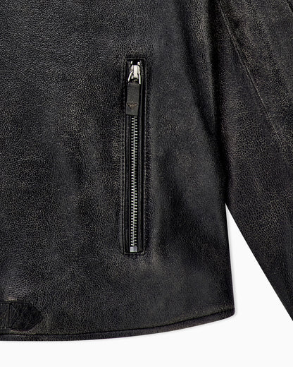 Shiny leather blouson with quilted shoulders and a zip