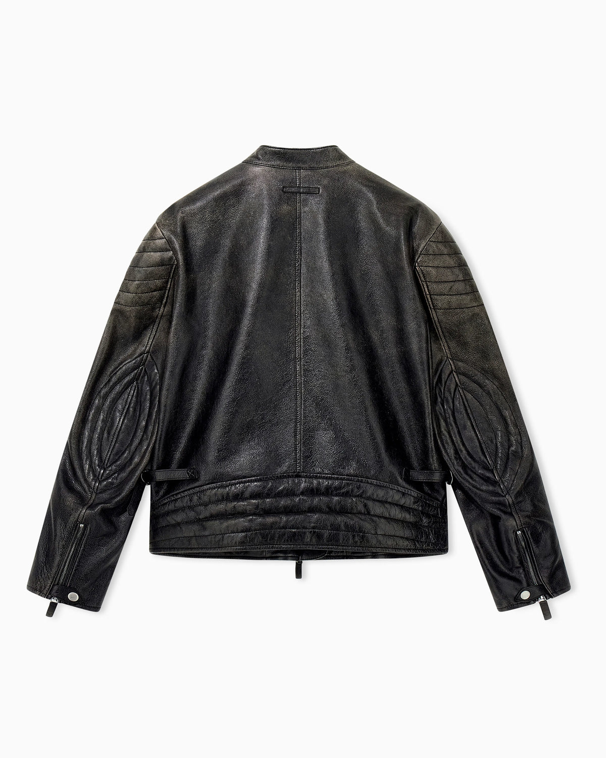 Shiny leather blouson with quilted shoulders and a zip