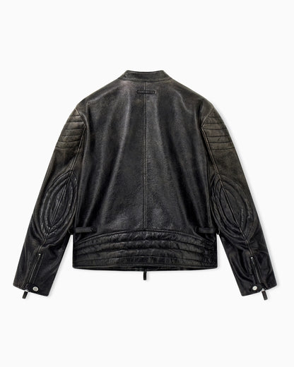 Shiny leather blouson with quilted shoulders and a zip