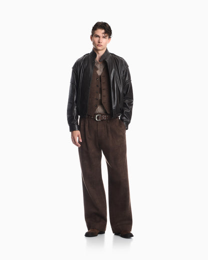 Cropped nappa leather blouson jacket with a stand collar