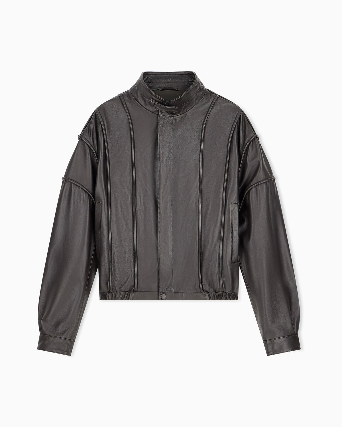Cropped nappa leather blouson jacket with a stand collar