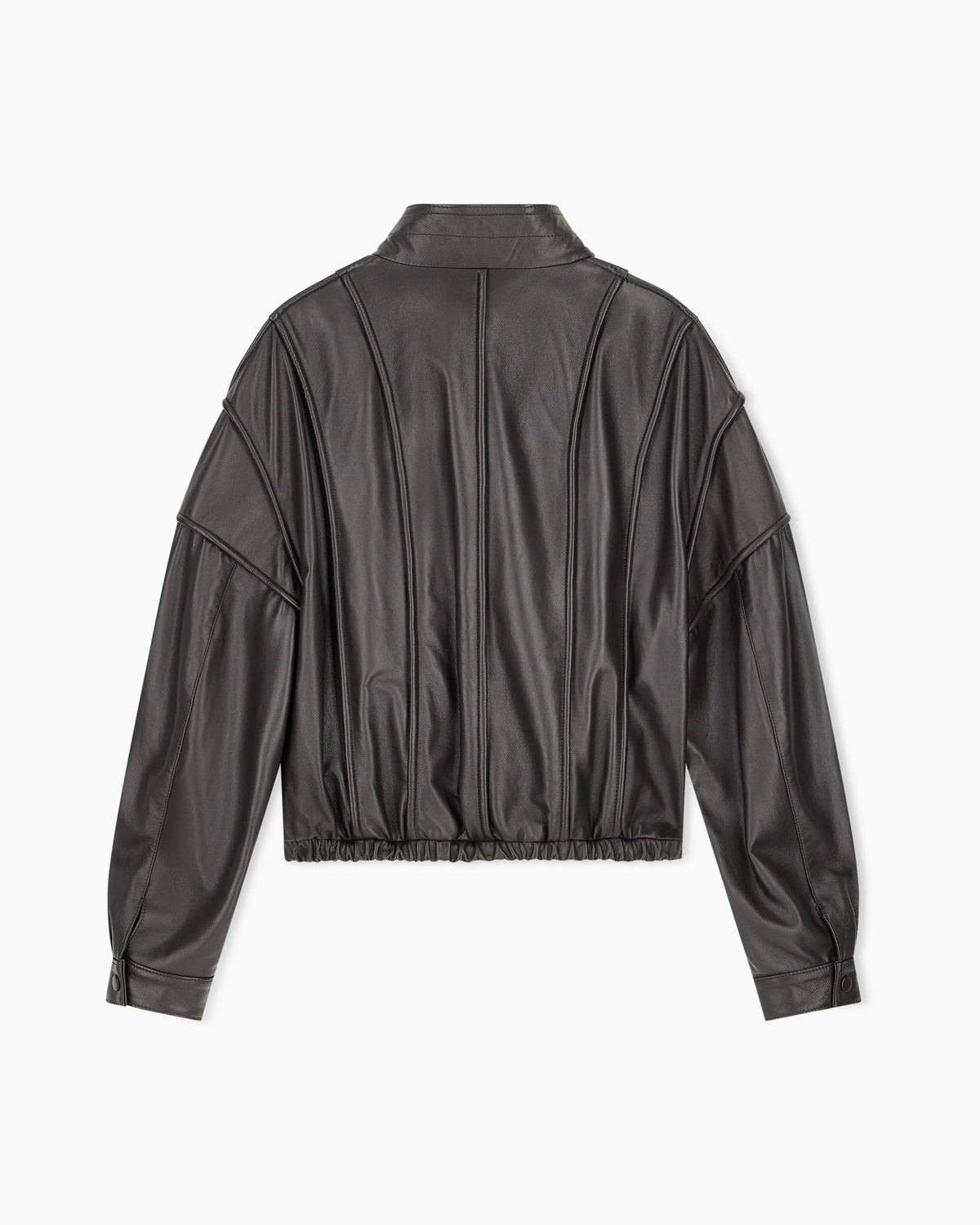 Cropped nappa leather blouson jacket with a stand collar