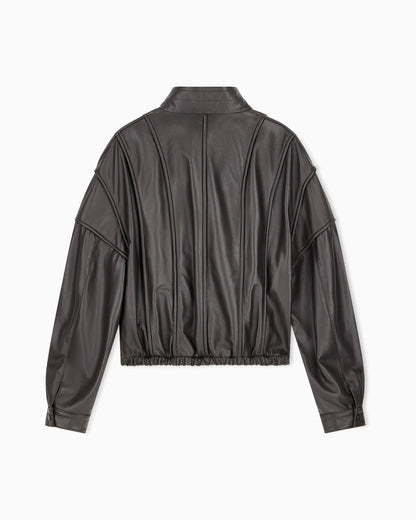 Cropped nappa leather blouson jacket with a stand collar