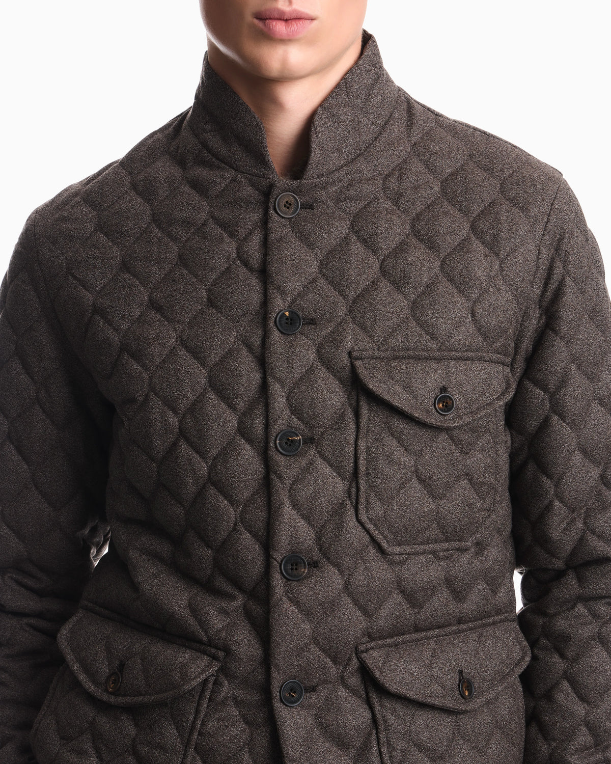 Blouson jacket in quilted virgin wool with stand up collar