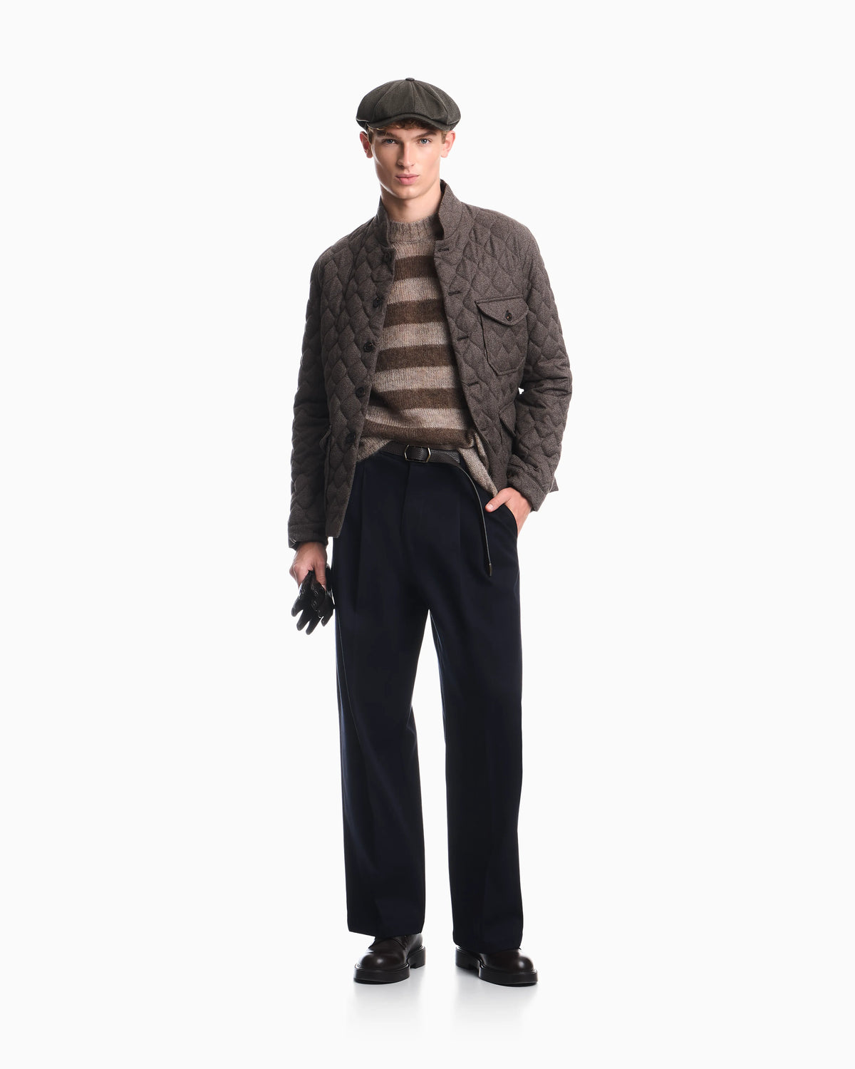 Blouson jacket in quilted virgin wool with stand up collar