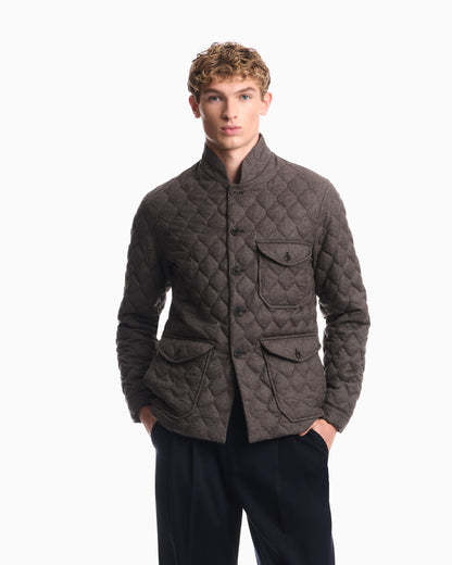 Blouson jacket in quilted virgin wool with stand up collar