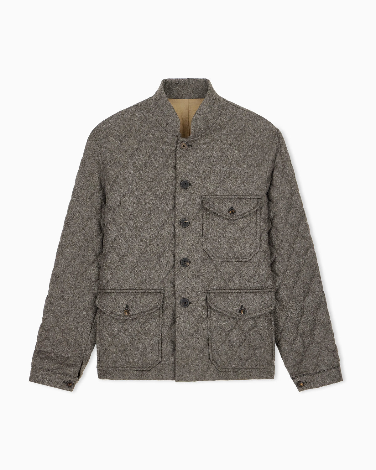 Blouson jacket in quilted virgin wool with stand up collar