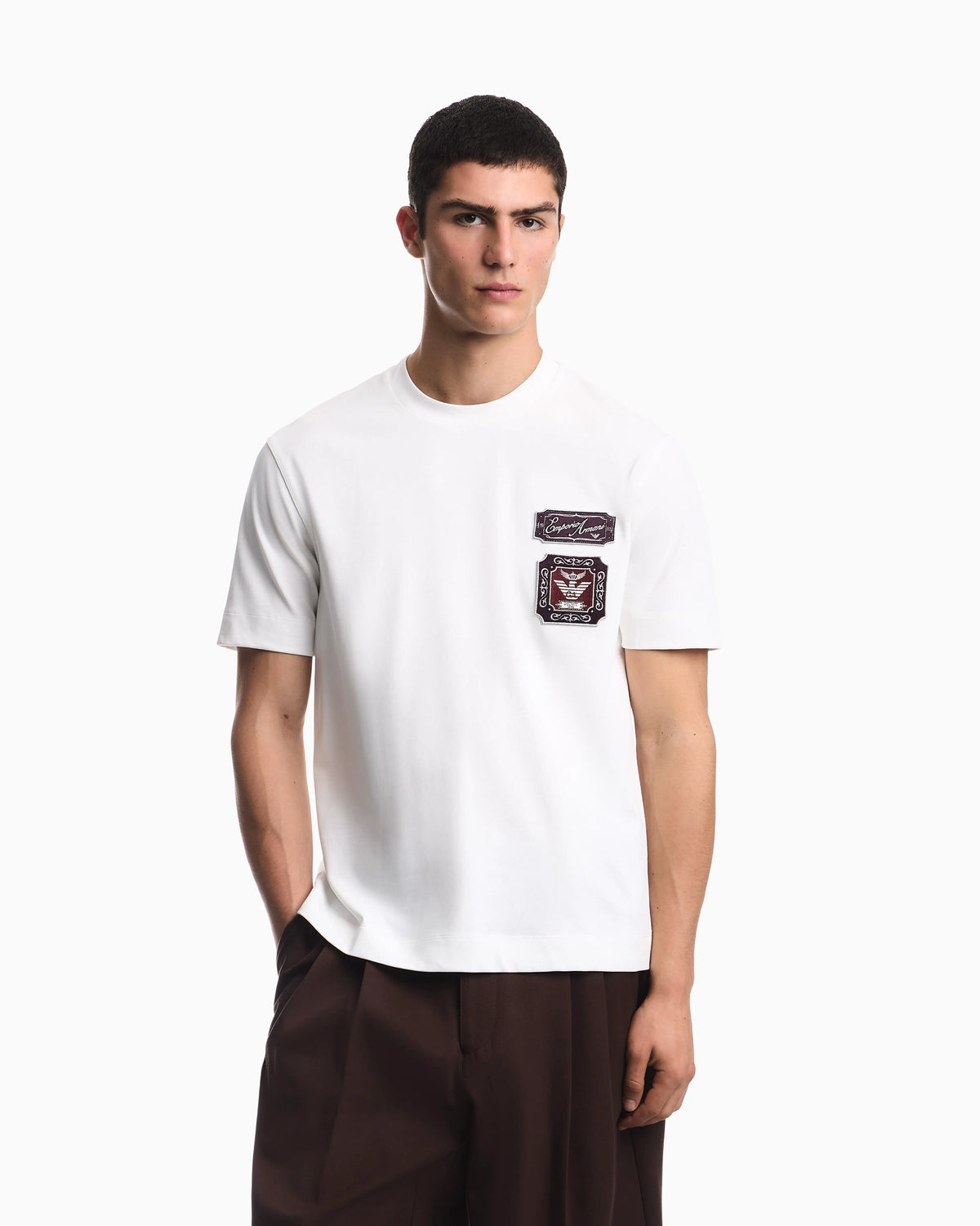 Heavy jersey T-shirt with embroidered logo patch