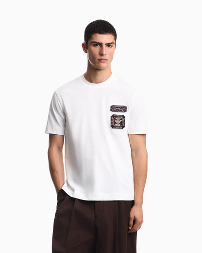 Heavy jersey T-shirt with embroidered logo patch