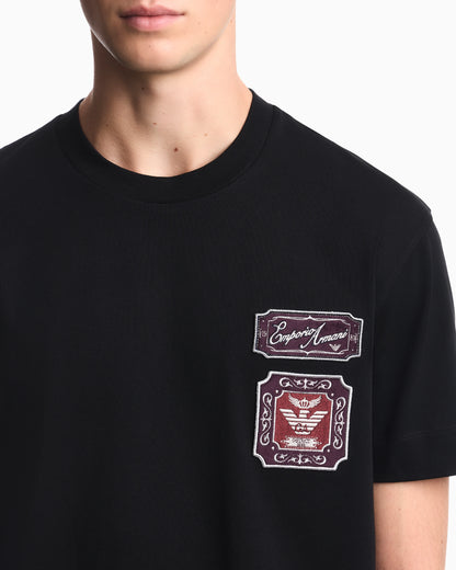 Heavy jersey T-shirt with embroidered logo patch