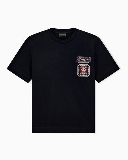 Heavy jersey T-shirt with embroidered logo patch