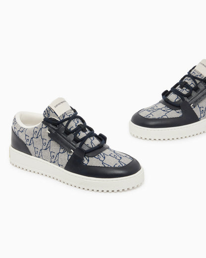 Sneakers in canvas and leather with an all-over logo pattern