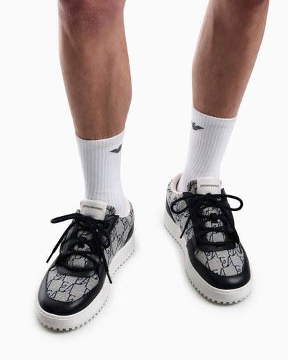 Sneakers in canvas and leather with an all-over logo pattern