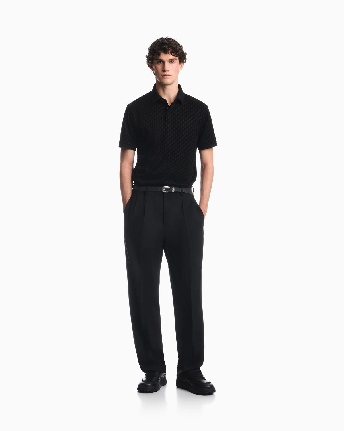 Polo shirt in lyocell blend with all-over logo