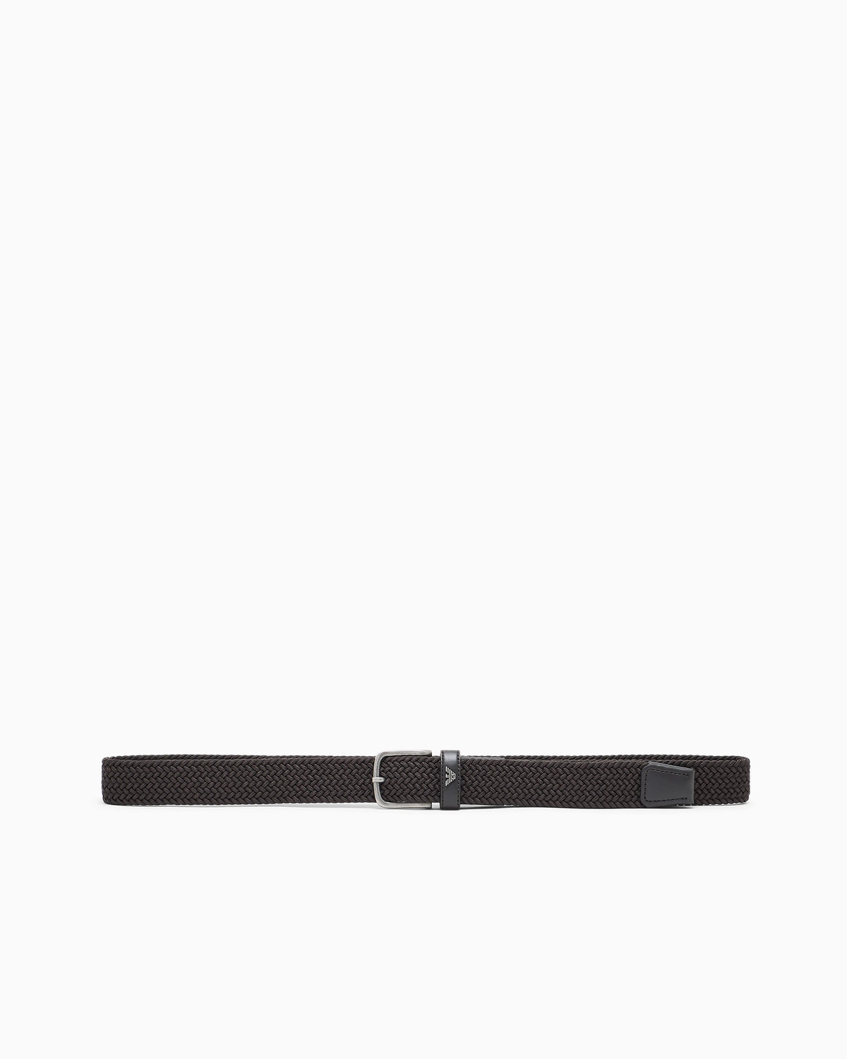 Braided tongue belt with a metal buckle and leather details