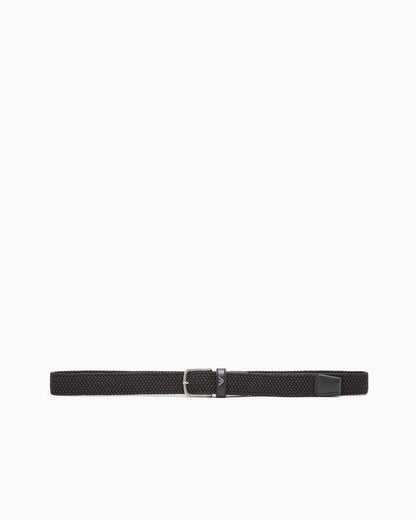 Braided tongue belt with a metal buckle and leather details