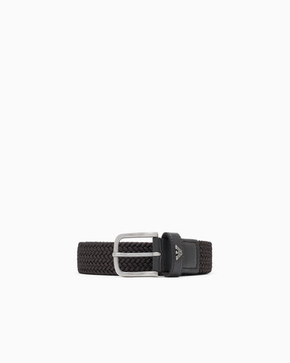 Braided tongue belt with a metal buckle and leather details