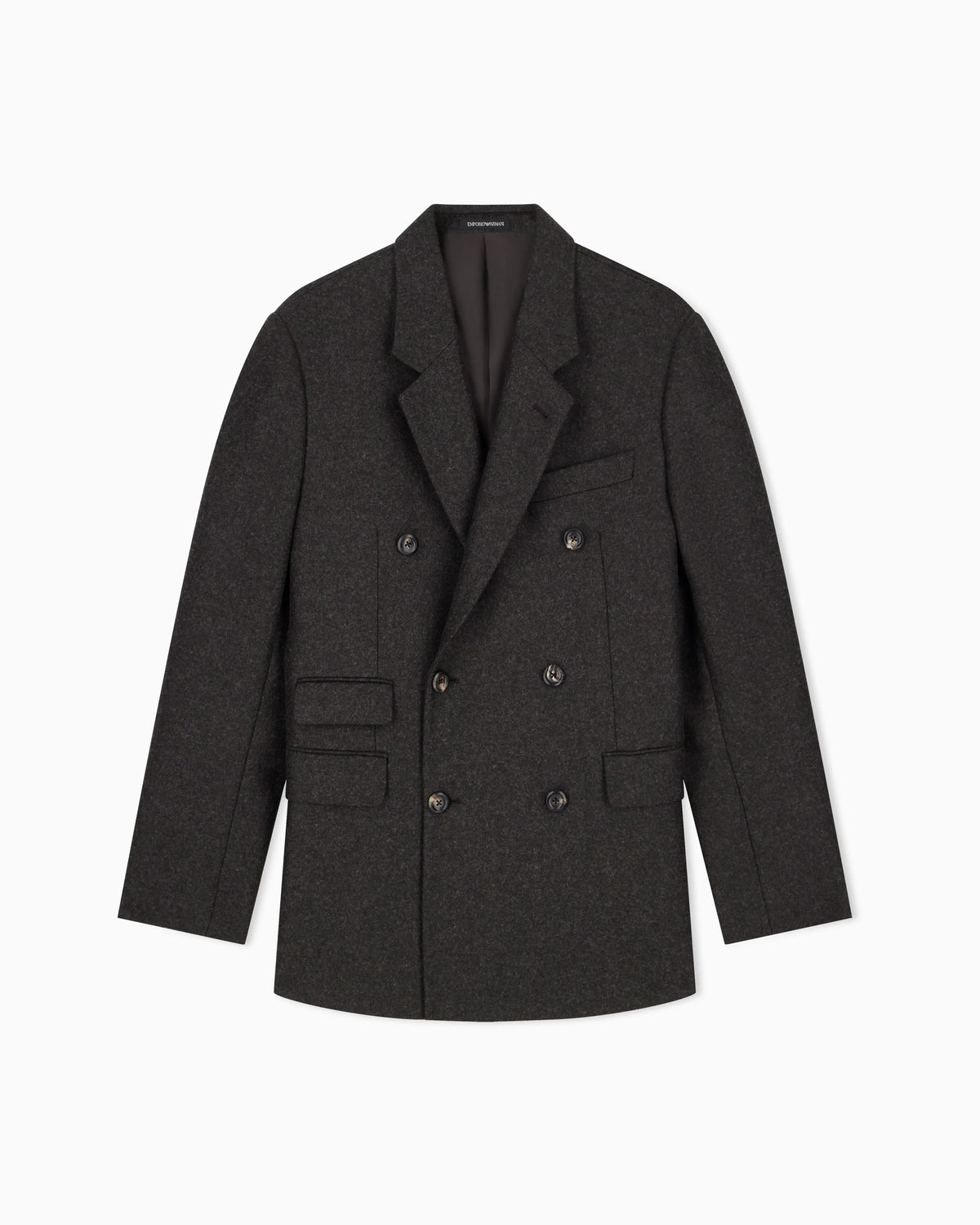 Tailored double-breasted blazer in compact wool flannel