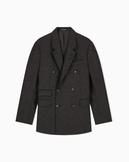 Tailored double-breasted blazer in compact wool flannel