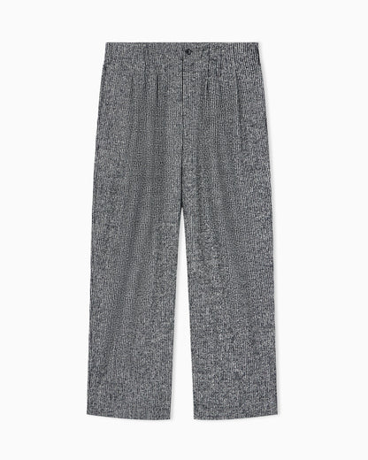 Patterned wool blend trousers with pleats and side pockets