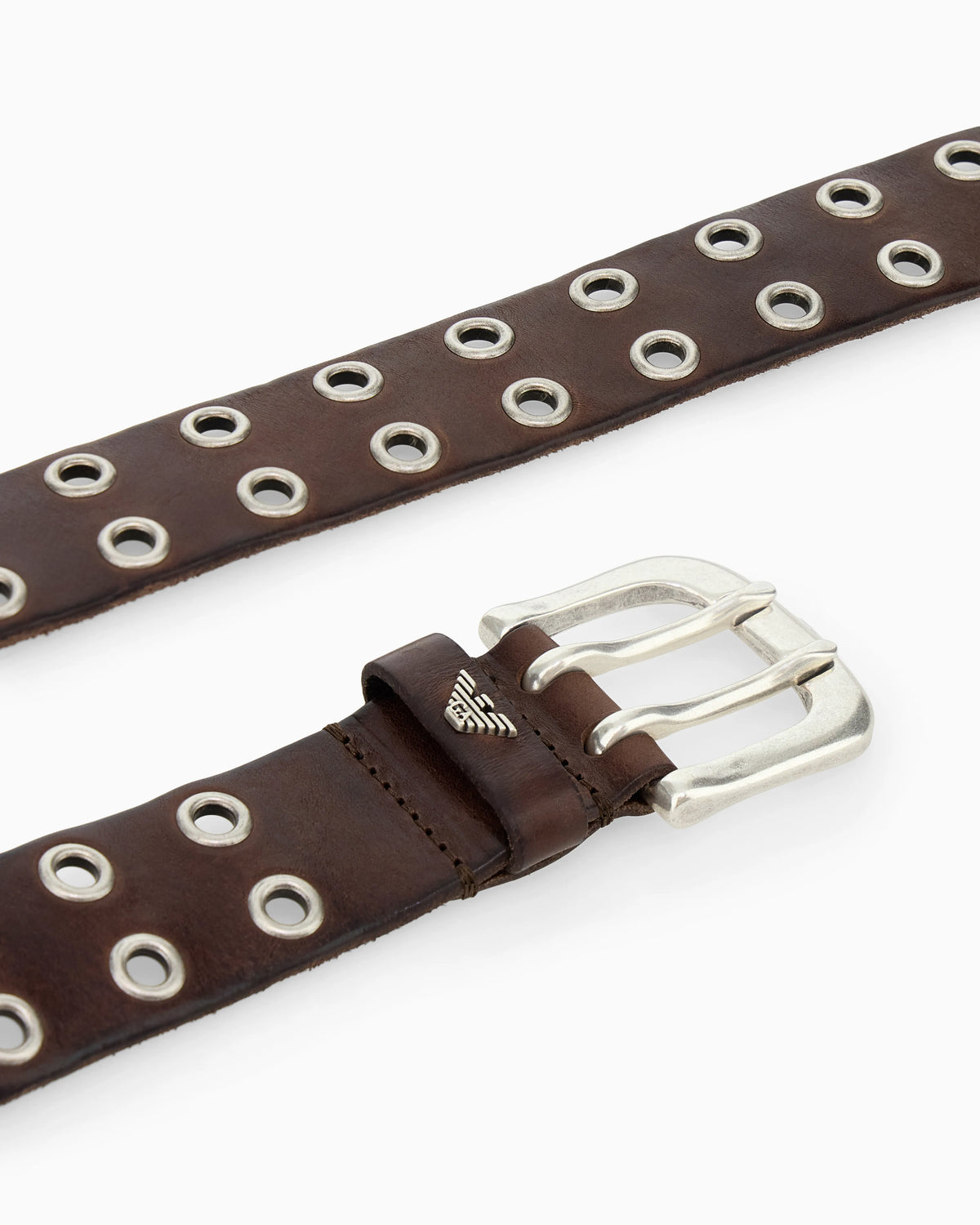 Leather belt with studded eyelets