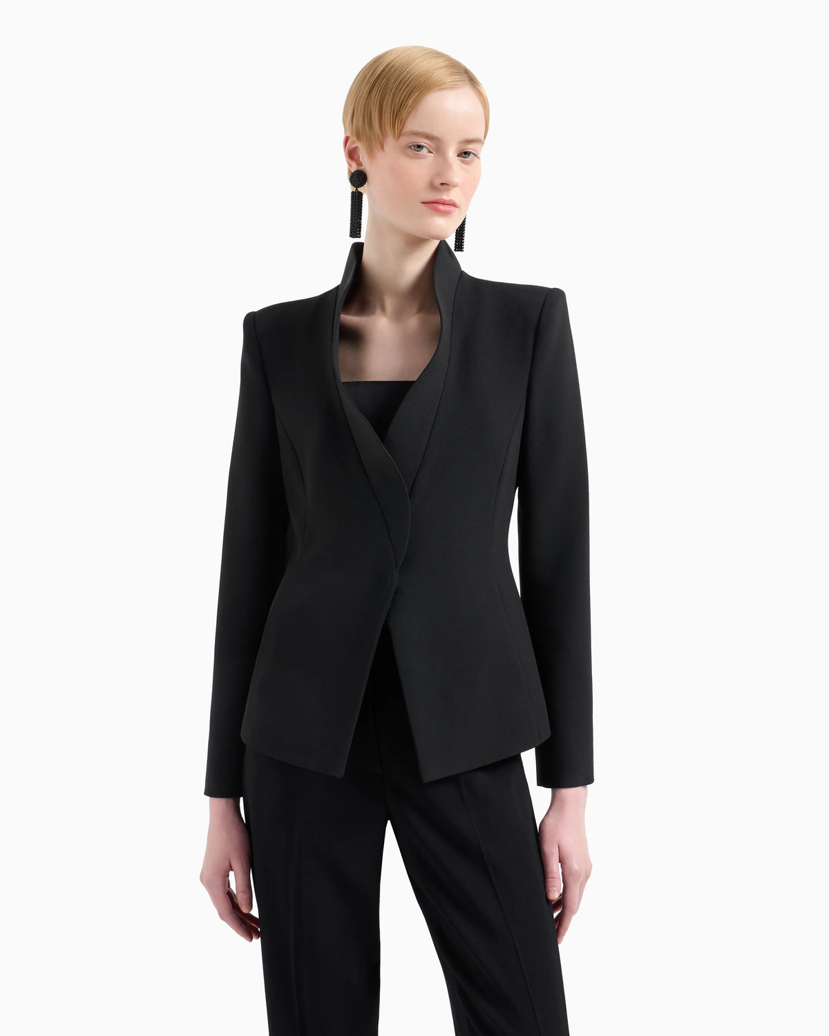 Crêpe cady jacket with ruffle-effect contoured edges