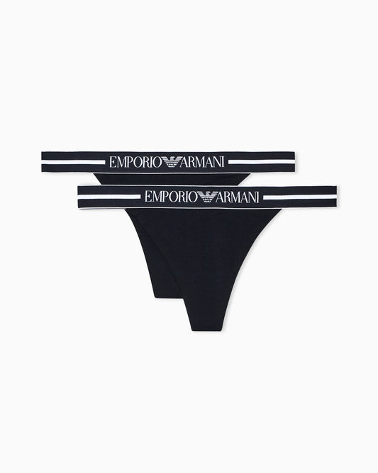 Two-pack of organic jersey thongs with logo waistband