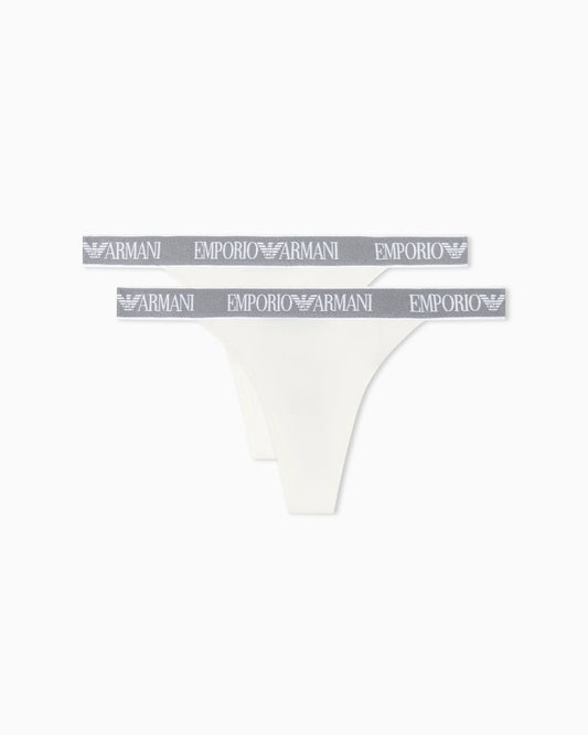 Two-pack of Iconic organic jersey thongs with logo waistband