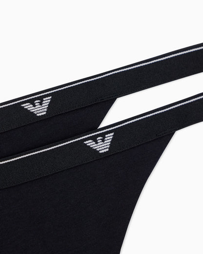 2-pack of stretch cotton jersey T-thongs with a logo band
