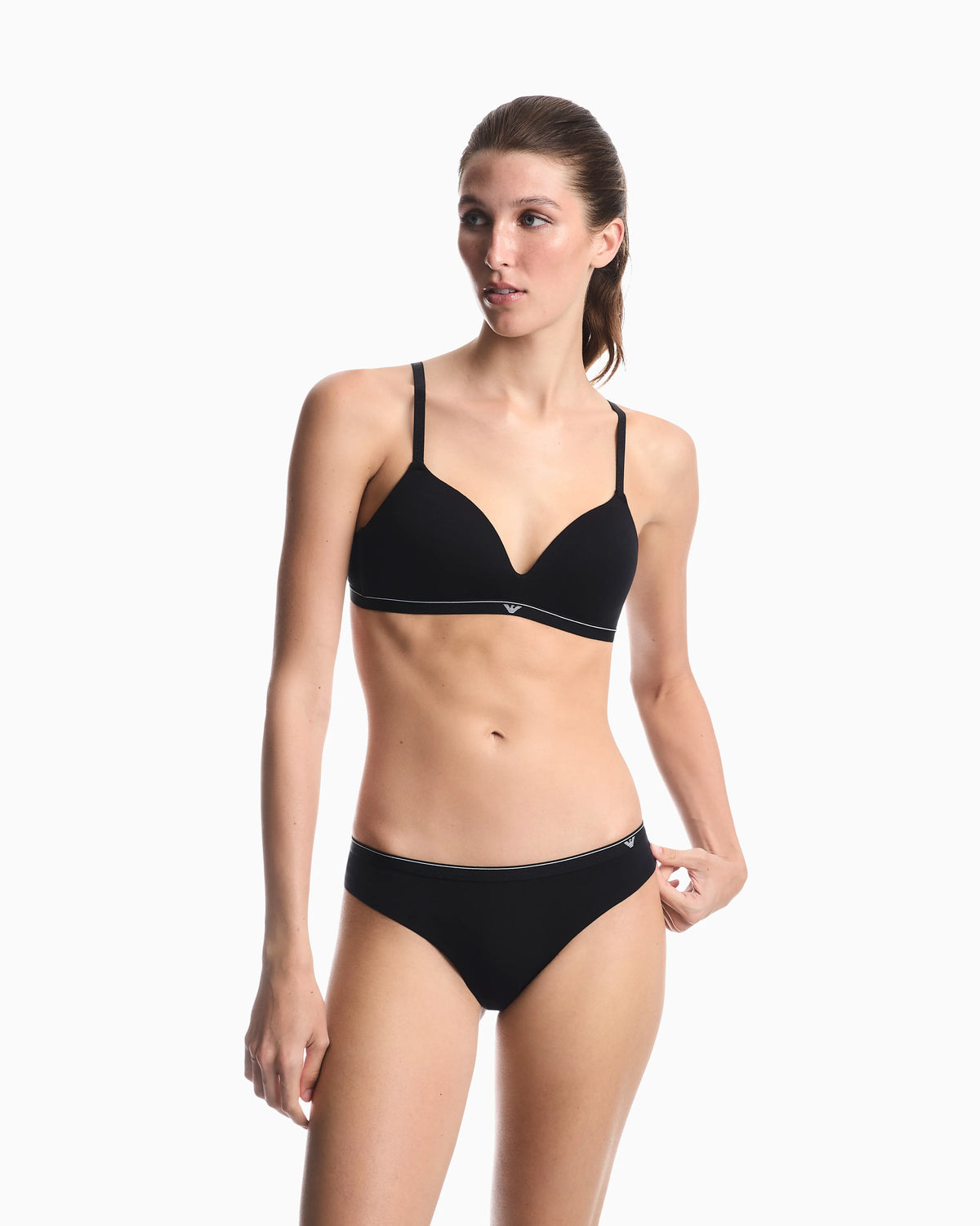 Padded triangle bra in cotton jersey with logo band