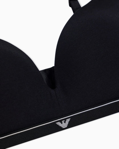 Padded triangle bra in cotton jersey with logo band