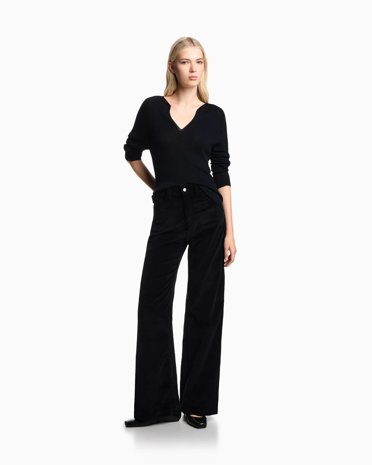 Wide-leg five-pocket trousers in garment-dyed corduroy