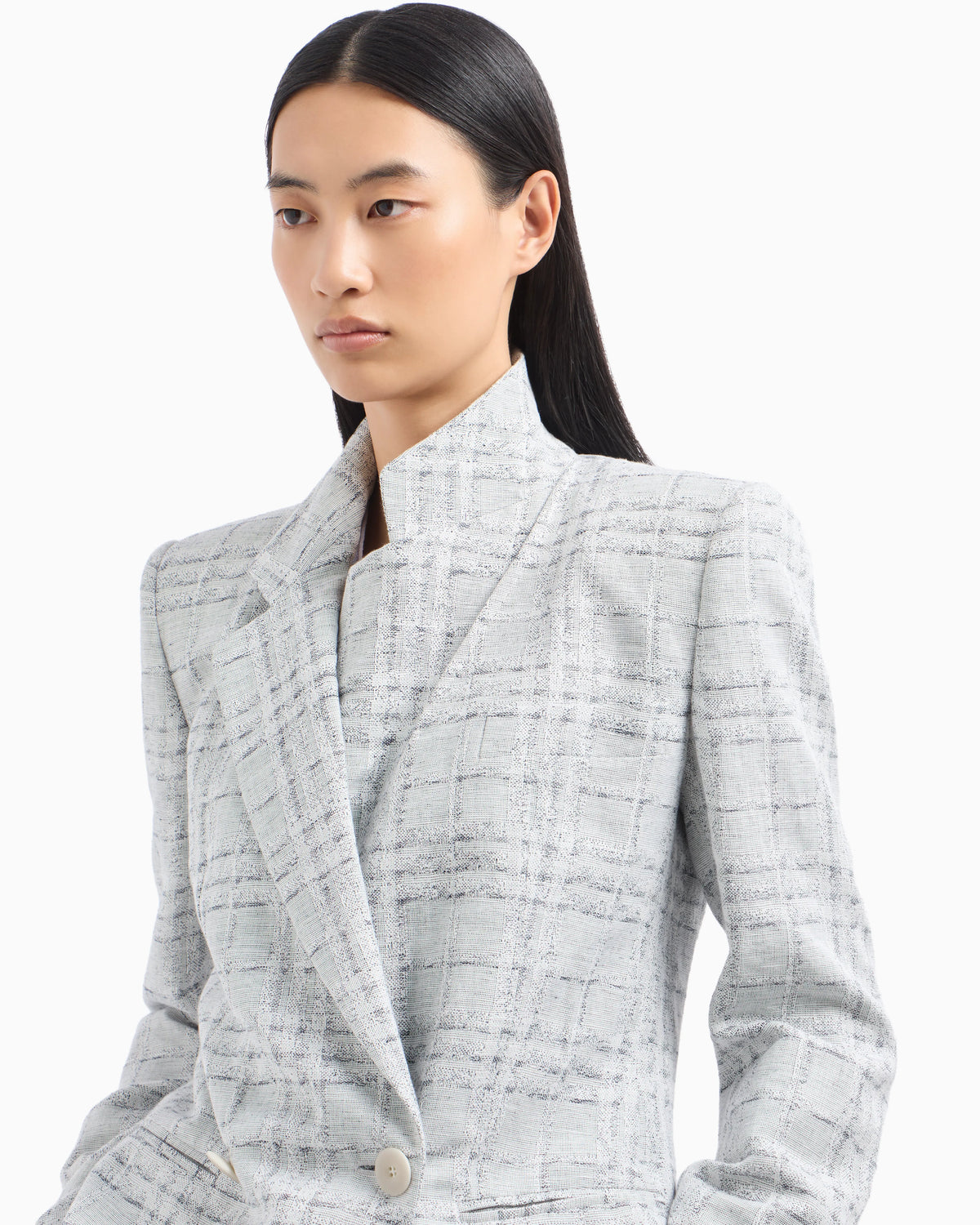 Icon double-breasted linen-blend blazer with a check motif