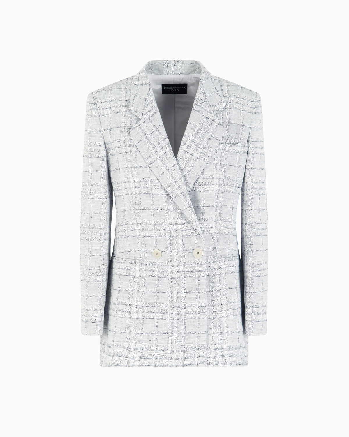 Icon double-breasted linen-blend blazer with a check motif