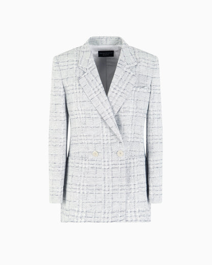 Icon double-breasted linen-blend blazer with a check motif