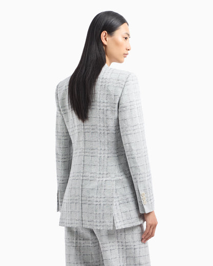 Icon double-breasted linen-blend blazer with a check motif