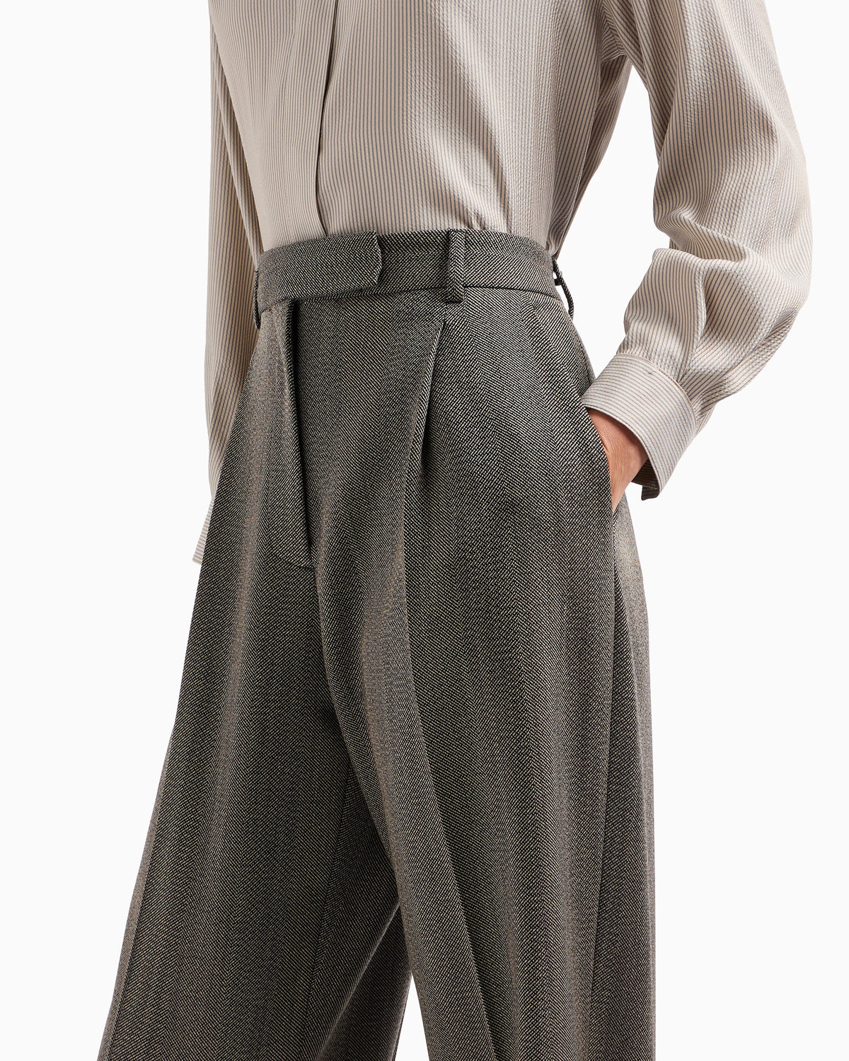 Mouliné wool-blend trousers with darts and chevron motif