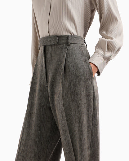 Mouliné wool-blend trousers with darts and chevron motif