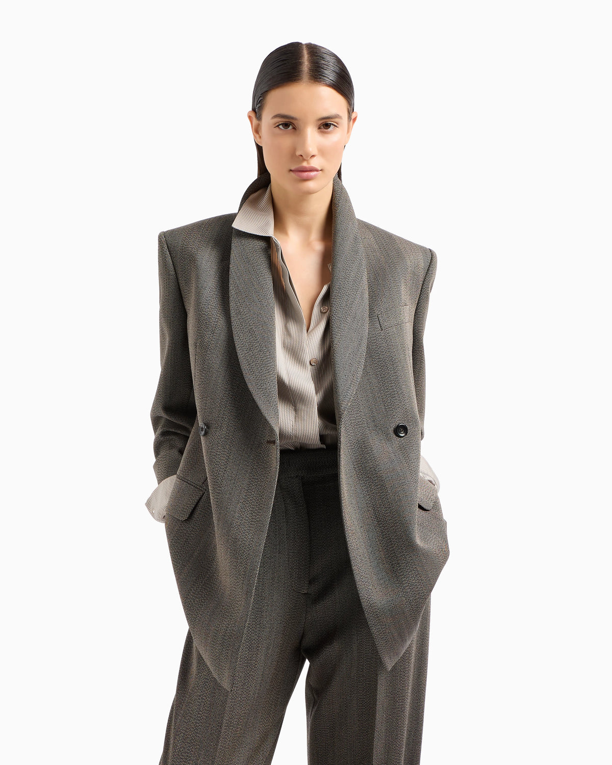 Mouliné wool-blend trousers with darts and chevron motif